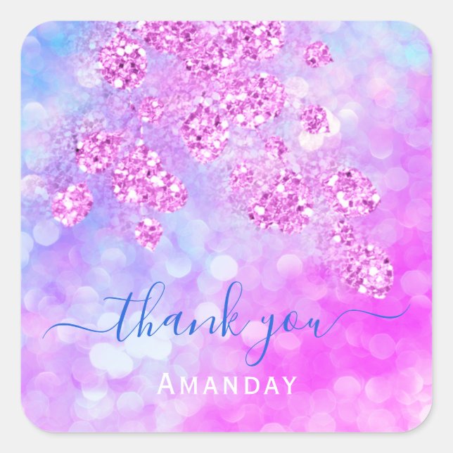 Pegatina Cuadrada Gracias Holograph Pink Blue Floral 16th (Anverso)