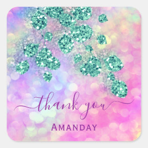 Pegatina Cuadrada Gracias Holograph Pink Green Floral 16th