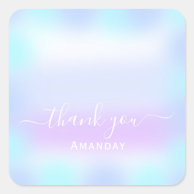 Pegatina Cuadrada Gracias Holographic Sweet. 16.º Rosa Azul (Anverso)