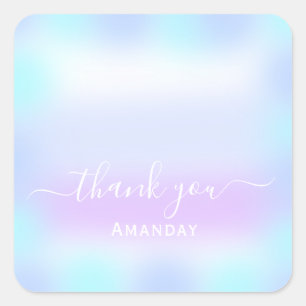 Pegatina Cuadrada Gracias Holographic Sweet. 16.º Rosa Azul