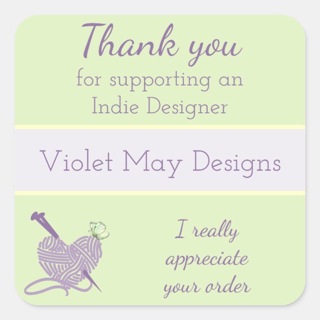 Pegatina Cuadrada Gracias Indie Designer - Heart Knitting Yarn (Anverso)