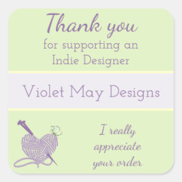 Pegatina Cuadrada Gracias Indie Designer - Heart Knitting Yarn