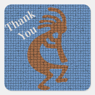 Pegatina Cuadrada Gracias Kokopelli Flute Player Mosaic Southwest