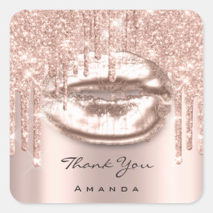 Pegatina Cuadrada Gracias Lips Kiss Sweet 16th Bridal Rosa Purpurina