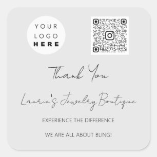 Pegatina Cuadrada Gracias logotipo QrCode Online Shop Gray White