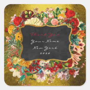 Pegatina Cuadrada Gracias los rosas barrocos de la mostaza del oro