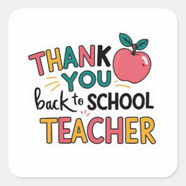Pegatina Cuadrada Gracias Maestra de Regreso a la Escuela Manzana