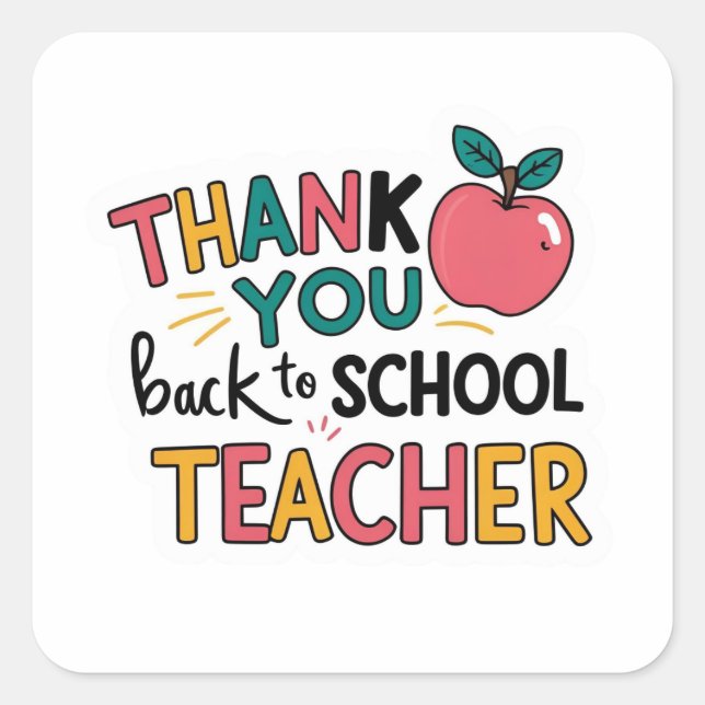 Pegatina Cuadrada Gracias Maestra de Regreso a la Escuela Manzana  (Anverso)