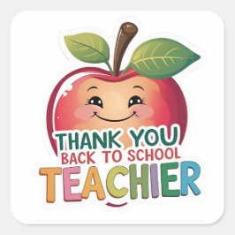 Pegatina Cuadrada Gracias Maestra de Regreso a la Escuela Manzana