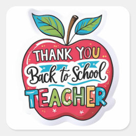 Pegatina Cuadrada Gracias Maestra de Regreso a la Escuela Manzana