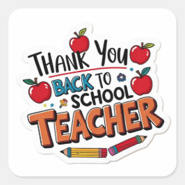 Pegatina Cuadrada Gracias Maestra de Regreso a la Escuela Manzana