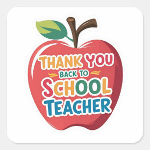 Pegatina Cuadrada Gracias Maestra Regreso a Clases Manzana