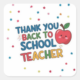 Pegatina Cuadrada Gracias Maestra Regreso a Clases Manzana
