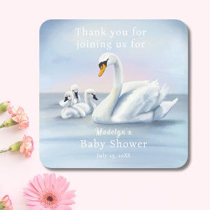 Pegatina Cuadrada Gracias Mama Cisne Con Bebés Shower de Bebé
