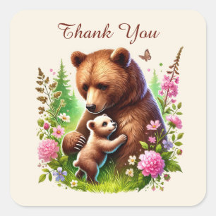 Pegatina Cuadrada gracias mamá oso bebé
