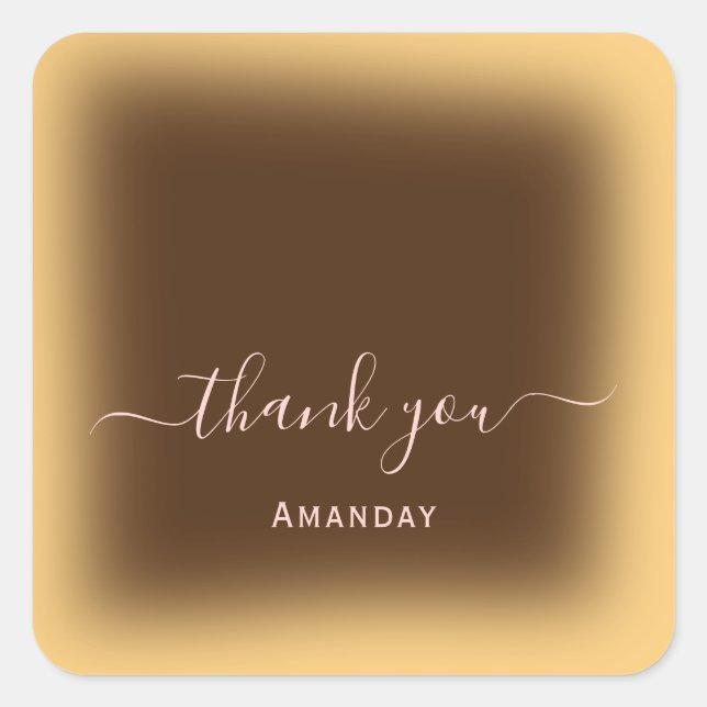 Pegatina Cuadrada Gracias Marrón Amarillo. Makeup Favor (Anverso)