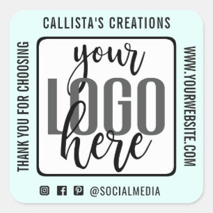 Pegatina Cuadrada Gracias Mint Green Border Business Logo
