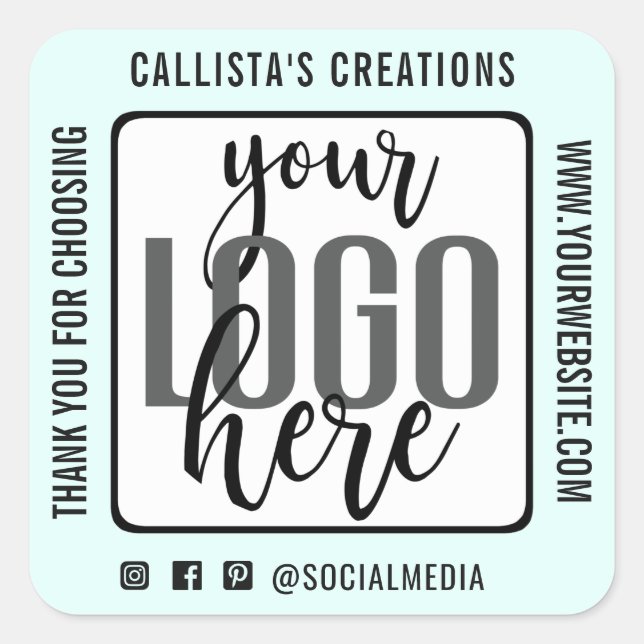 Pegatina Cuadrada Gracias Mint Green Border Business Logo (Anverso)