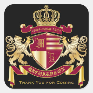 Pegatina Cuadrada Gracias Monograma Escudo de Armas Emblema de León 