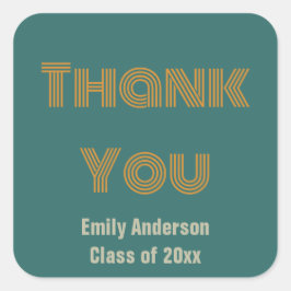 Pegatina Cuadrada Gracias Naranja Azul y Gris Graduación Favor