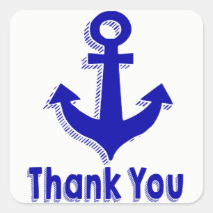 Pegatina Cuadrada Gracias Náuticos Azul Marino Ancla de Barco