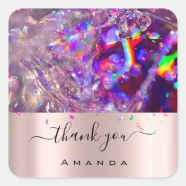 Pegatina Cuadrada Gracias Nombre 16ª novia Morado Rosa Arcoiris