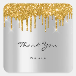 Pegatina Cuadrada Gracias Nombre 16º Bridal Shower Gold Silver