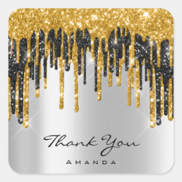 Pegatina Cuadrada Gracias Nombre 16º Bridal Shower Gold Silver