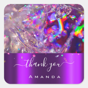 Pegatina Cuadrada Gracias Nombre Arcoiris Púrpura Bridal 16