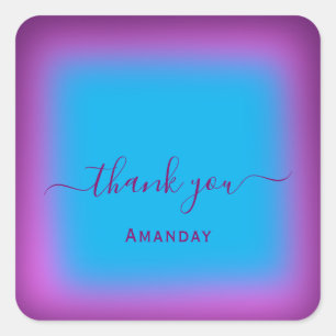 Pegatina Cuadrada Gracias Nombre Azul. Violet Favor Pequeña Empresa