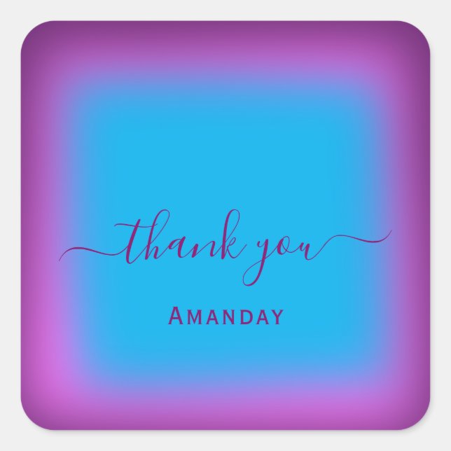 Pegatina Cuadrada Gracias Nombre Azul. Violeta Favor Pequeña Empresa (Anverso)