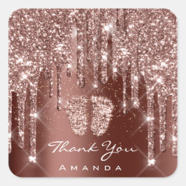 Pegatina Cuadrada Gracias Nombre Baby Shower Confetti Feet Brown