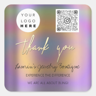 Pegatina Cuadrada Gracias Nombre comercial Logo Qr Code Shop Brown P