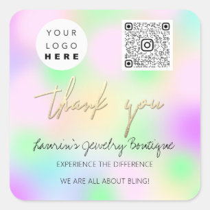 Pegatina Cuadrada Gracias Nombre comercial Logotipo Código Qr Pastel