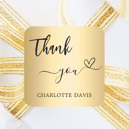 Pegatina Cuadrada Gracias nombre de oro de corazón