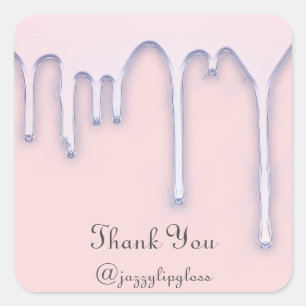 Pegatina Cuadrada Gracias Nombre Drip Azul Pastel Azul Rosa