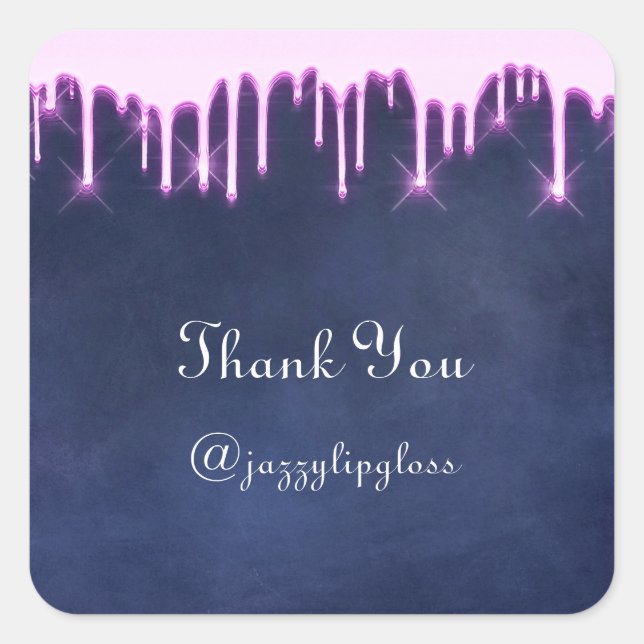 Pegatina Cuadrada Gracias Nombre Drip Favor Azul Marina Rosa (Anverso)