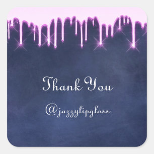 Pegatina Cuadrada Gracias Nombre Drip Favor de la Marina Azul Rosa