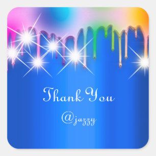 Pegatina Cuadrada Gracias Nombre Drip Favor Holograph Azul Rosa