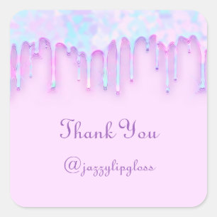 Pegatina Cuadrada Gracias Nombre Drip Favor Holograph Azul Rosa