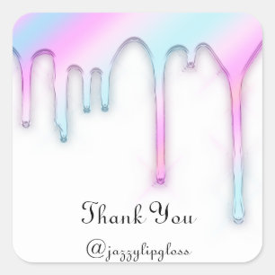 Pegatina Cuadrada Gracias Nombre Drip Holográfico Rosa Blanco