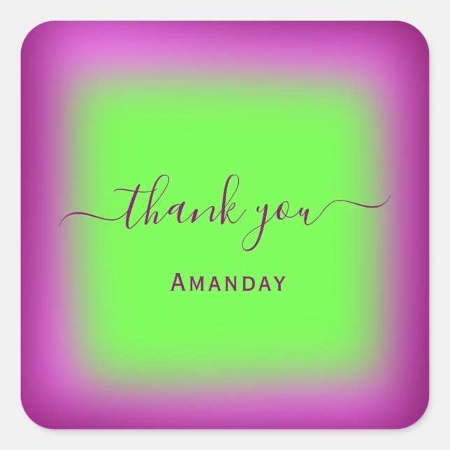 Pegatina Cuadrada Gracias Nombre Fluorescente Verde Bayas Dulces 16 (Anverso)