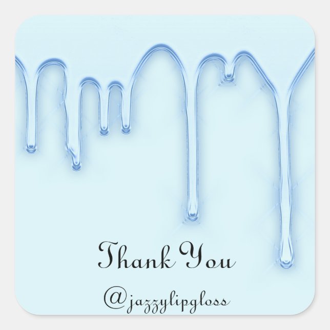 Pegatina Cuadrada Gracias Nombre Goteo Azul Pastel Elegante (Anverso)