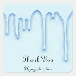 Pegatina Cuadrada Gracias Nombre Goteo Azul Pastel Elegante