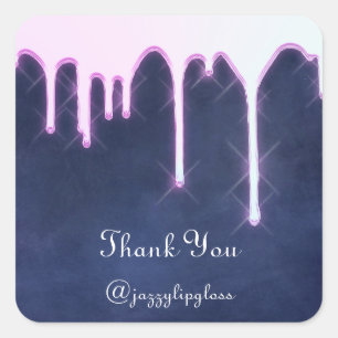 Pegatina Cuadrada Gracias Nombre Goteo Favor Azul Marina