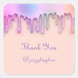 Pegatina Cuadrada Gracias Nombre Goteo Favor Holografía Rosa