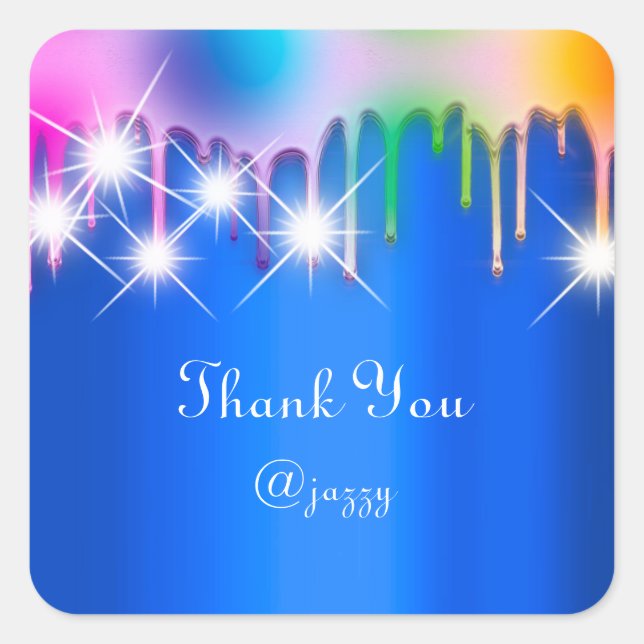 Pegatina Cuadrada Gracias Nombre Goteo Favor Holograma Rosa Azul (Anverso)