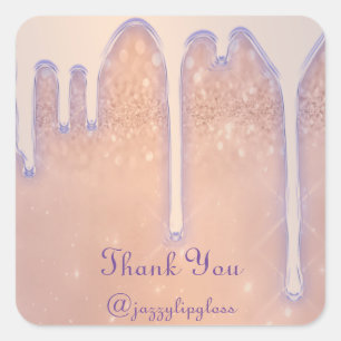 Pegatina Cuadrada Gracias Nombre Goteo Favor Rosa Dorado