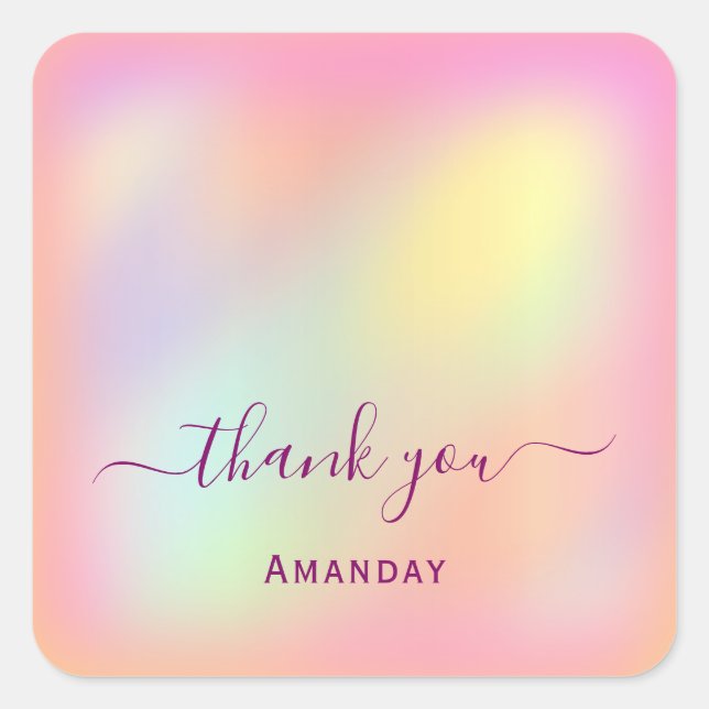 Pegatina Cuadrada Gracias Nombre Holográfico Dulce. 16.ª (Anverso)