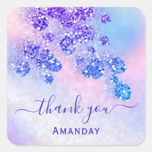 Pegatina Cuadrada Gracias Nombre Holográfico Rosa Nupcial Marina